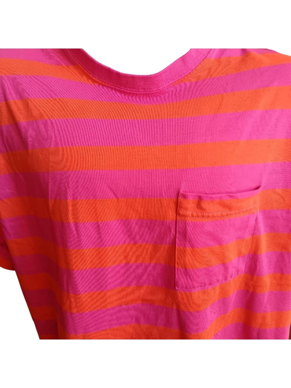 True Vintage T-shirt XL 90's Boxy Pocket Striped Pink Orange Crewneck 100% USA